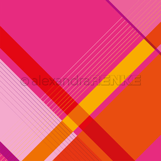 Design paper 'Squared stripes diagonal bright pink red-orange'