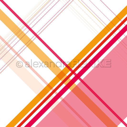 Design paper 'Squared stripes diagonal rose-orange'