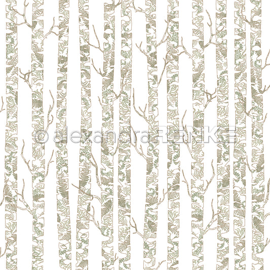 Design paper 'birch-trees with fern GOLD'