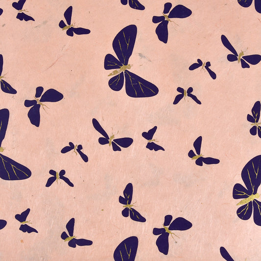 Nepalpapier 'Violette Schmetterlinge auf Rosa'