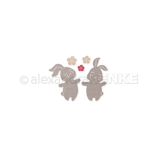 Die 'Two rabbits with flowers set '