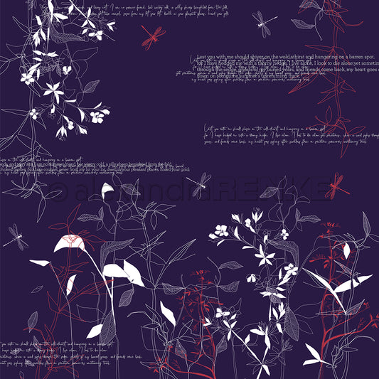 Designpapier 'Herbstpflanzen Dunkelblau'