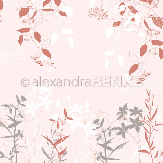 Designpapier 'Frühling Blumen rosa-rot'