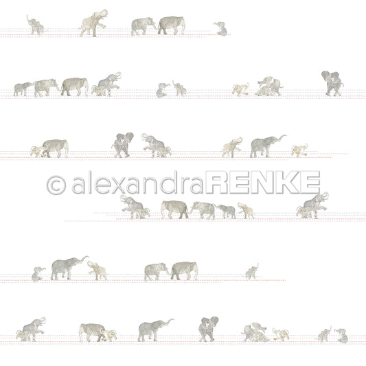 Designpapier 'Elefanten auf Linien'
