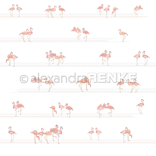 Designpapier 'Flamingos auf Linien'