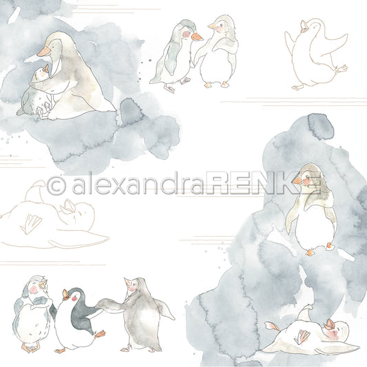 Design paper 'Penguins on watercolour'