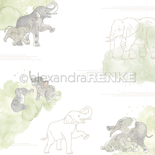 Design paper 'Elephants on watercolour'