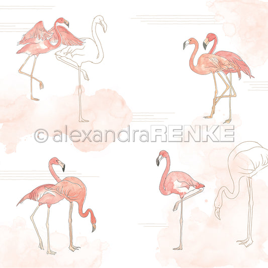 Designpapier 'Flamingos auf Aquarell'