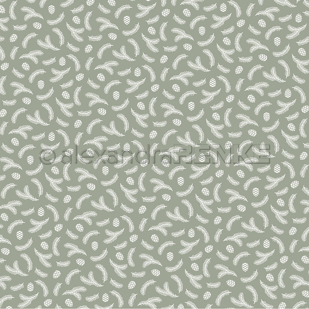 Design paper 'Twigs & cones on olive'