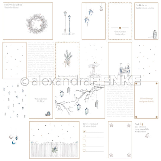 Design paper 'Floral Christmas card sheet blue'