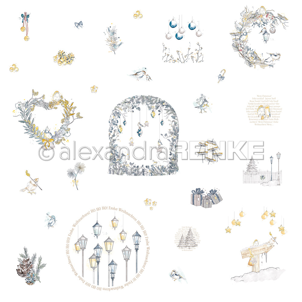 Design paper 'Blue and yellow Christmas stories'