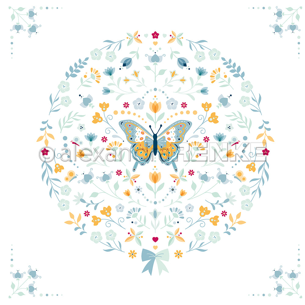 Designpapier 'Folk-Art Schmetterling im Kreis'