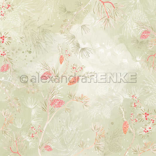 Design paper 'Fir branches on watercolor'