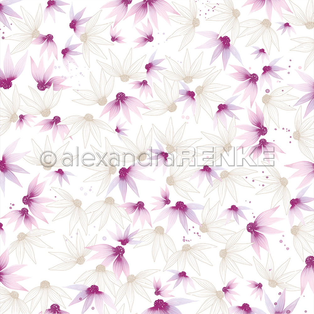 Designpapier 'Aquarellblumen Violett gestreut'