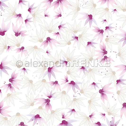 Designpapier 'Aquarellblumen Violett gestreut'