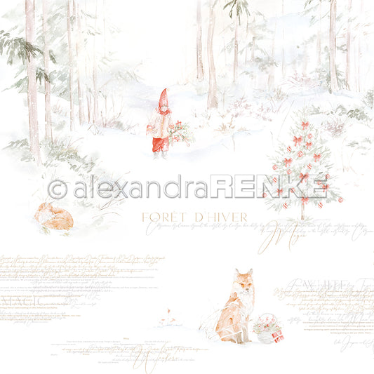 Design paper 'Child with Red Cap in Christmas Forest'