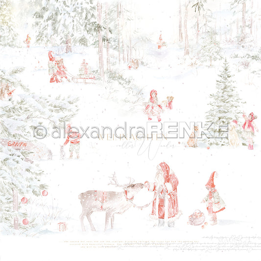 Designpapier 'Santa und die Kinder im Weihnachtswald'