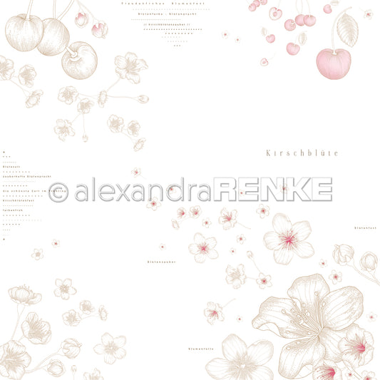 Designpapier 'Kirschblüte mit dezenter Typographie'