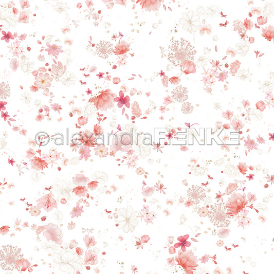 Design paper 'Pink floral flurry on white'