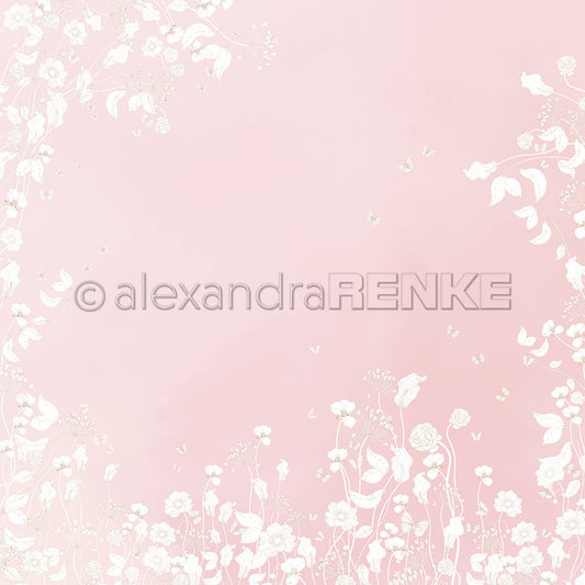 Design paper 'White flower variation on pink gradient'
