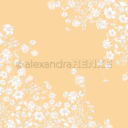 Design paper 'White flower variation on medium yellow'