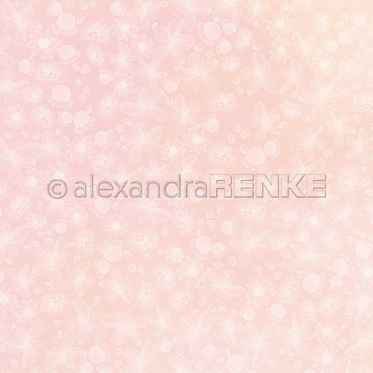 Design paper 'White outline flowers on pink-orange'