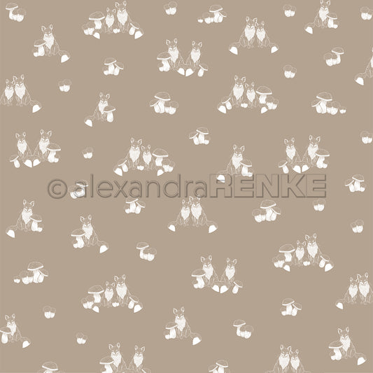 Design paper 'Foxes in the mushroom forest on cream brown'
