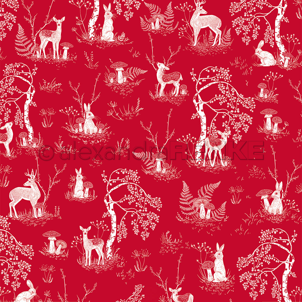Design paper 'Deer and friends on premium red'