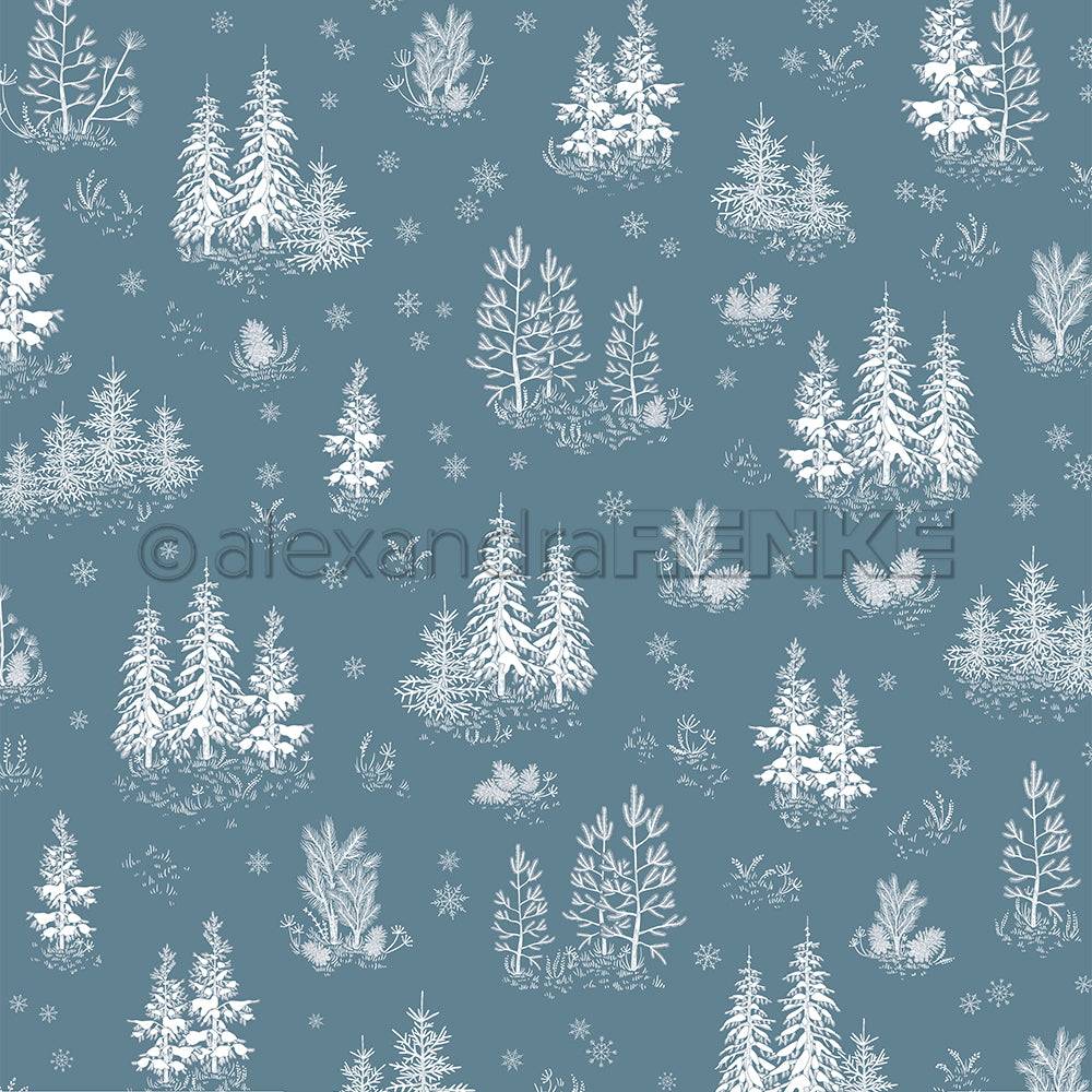 Design paper 'Snowy fir forest on dusk blue'