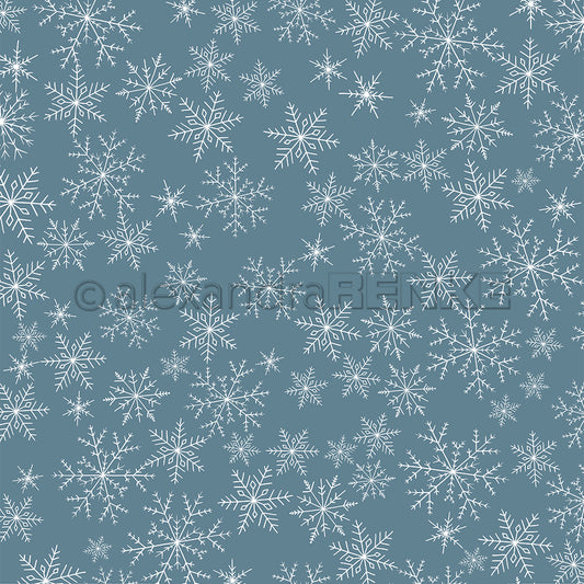 Design paper 'Large snowflake flurry on dusk blue'