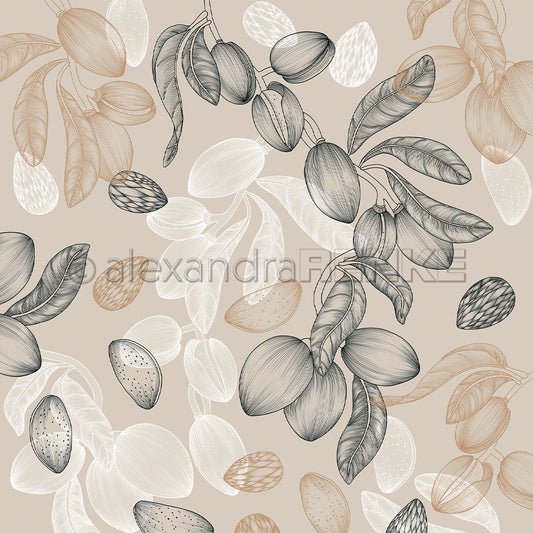 Design paper 'Almond floral and spicy greige'