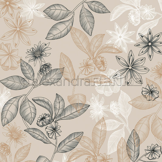 Design paper 'Anise floral and spicy greige'