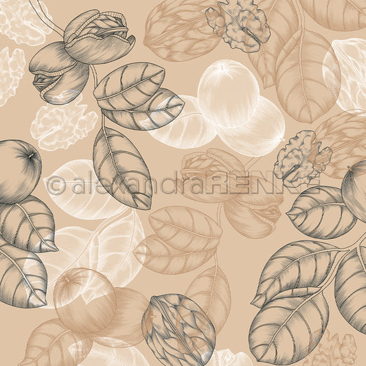 Design paper 'Walnut floral and spicy cream beige'