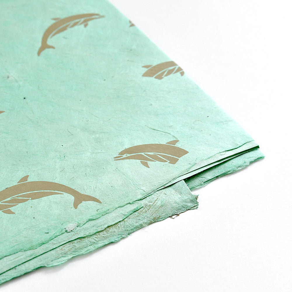 Nepal paper 'Light gray dolphins in emerald green'
